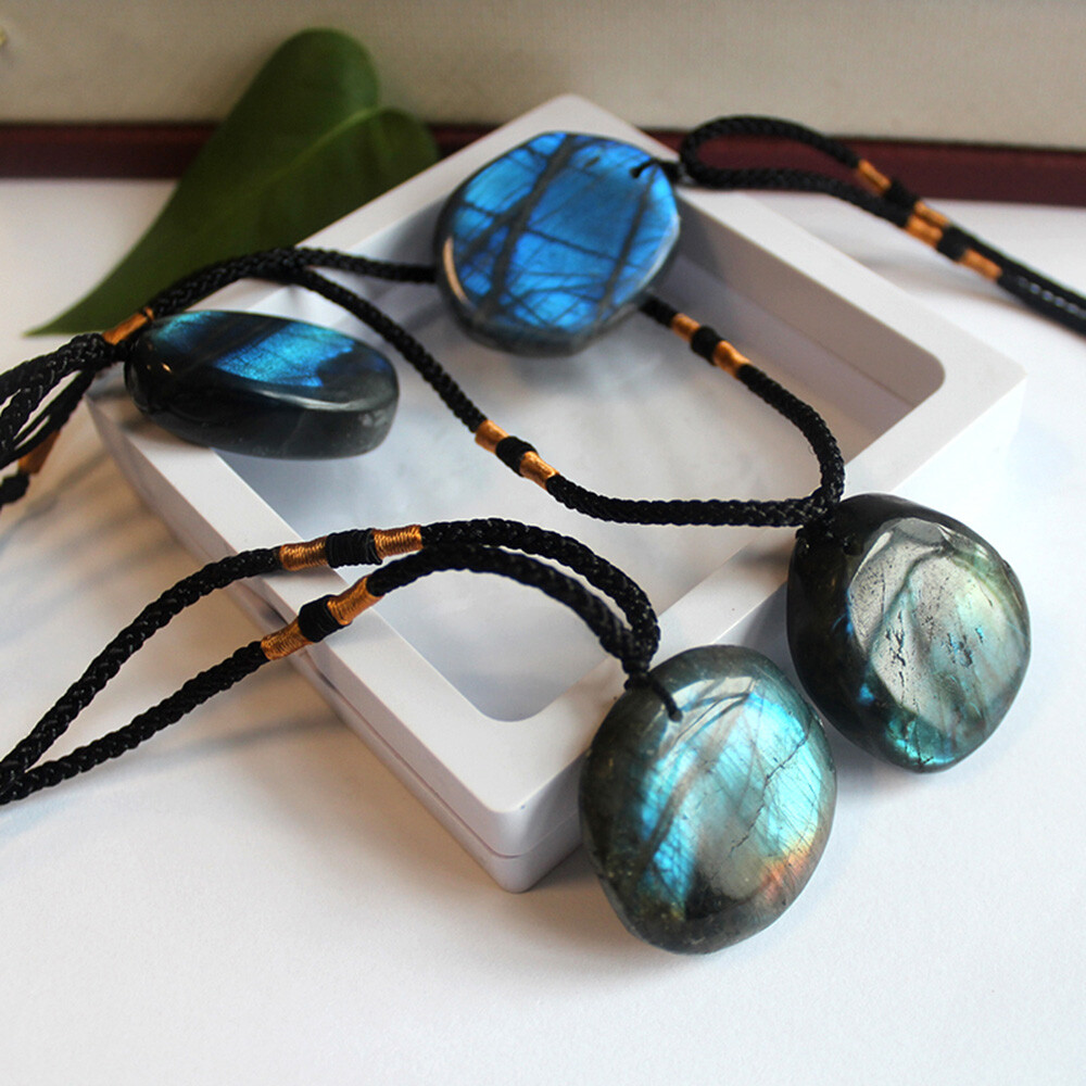 Women Mens Natural Stone Necklace Labradorite Pendant Crystal Moonstone US JJ