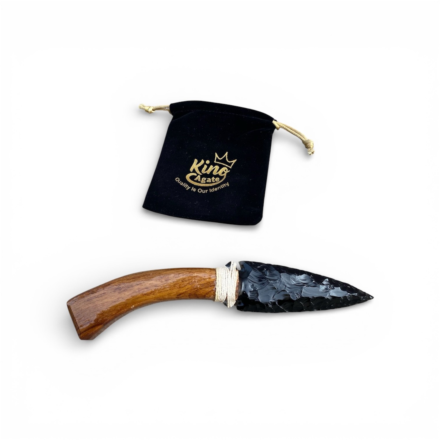 Handmade Black Obsidian Knife – Natural Volcanic Glass Blade – Wood Handle