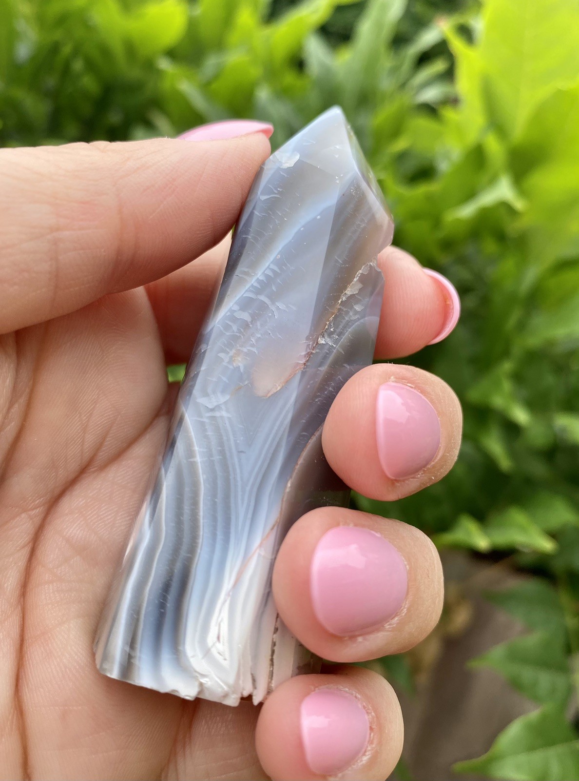 Crystal Orca Agate Tower Heal Meditate Black White Pattern Whale 82g 7.8cm H