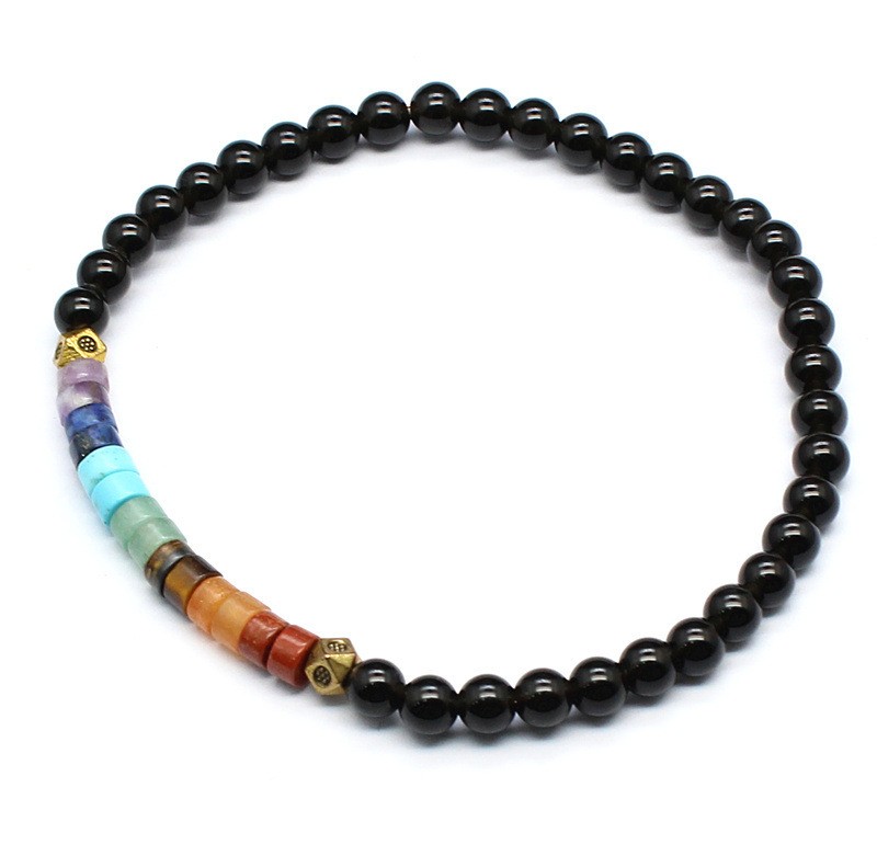 Natural Stone Crystal Seven Color Crystal Round Bead Ethnic Style Bracelet3-5PCS