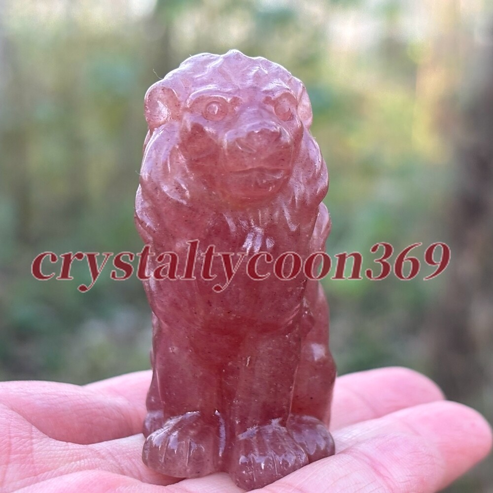 Natural Strawberry quartz Lion Skull Carved Quartz Crystal Gift Skull Healing