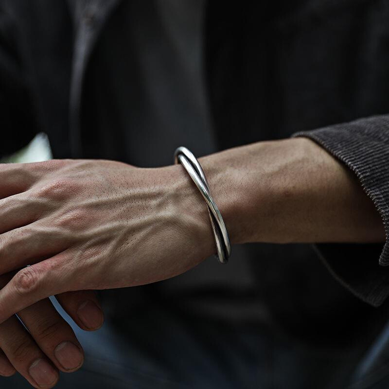Men’s Fashion Jewelry Silver Twisted Metal Adjustable Bangle Cuff Bracelet 1PC