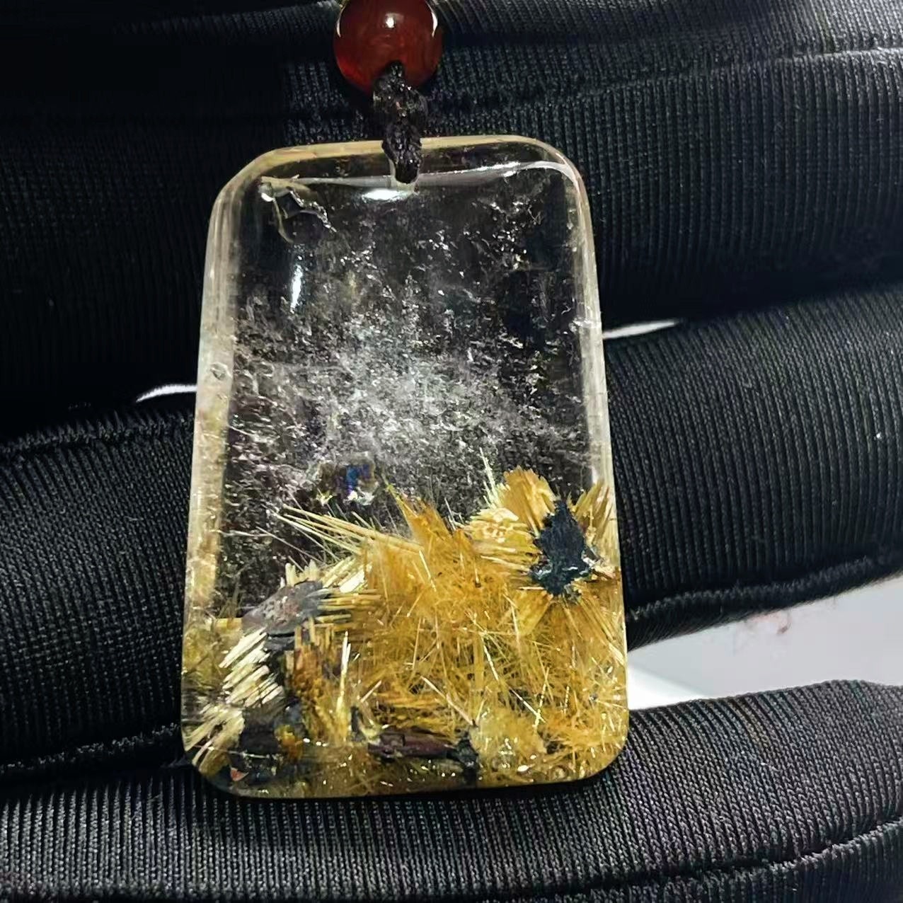 17.8g Natural Gold Hair Rutilated Quartz Crystal Pendant Reiki Healing Gift