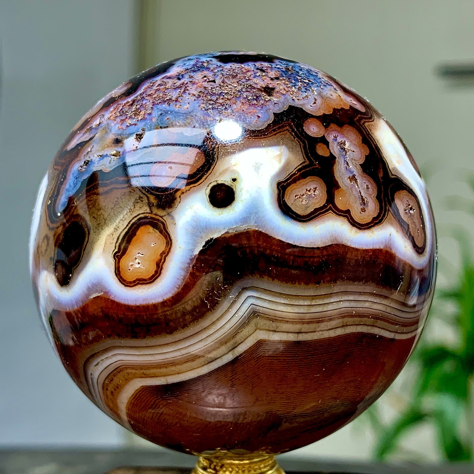 300G Natural red stripe agate sphere Crystal Ball Madagascar mineral