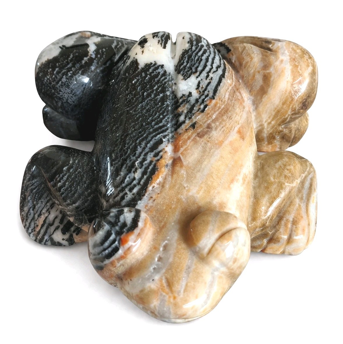 Polished Zebra w Ocean Jasper Crystal Frog Toad Carving – 278 grams – USA