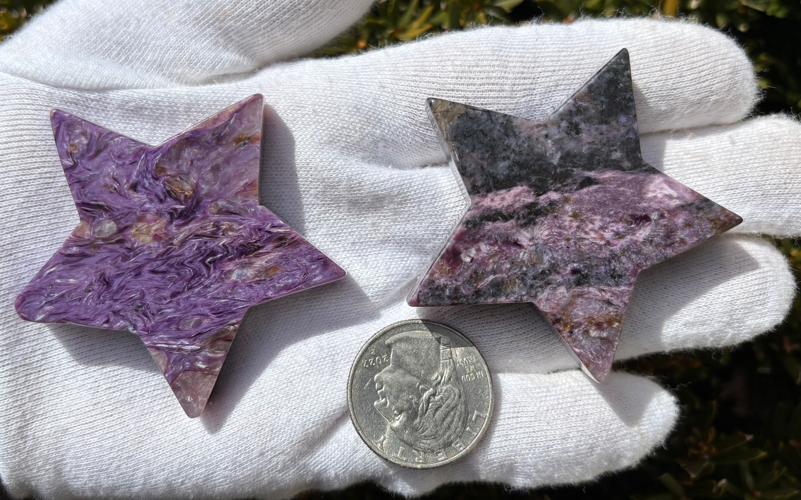 USA SALE 61g LOT 2 CHAROITE STARS STAR PALMSTONES PALMSTONE Palm Stone Stones