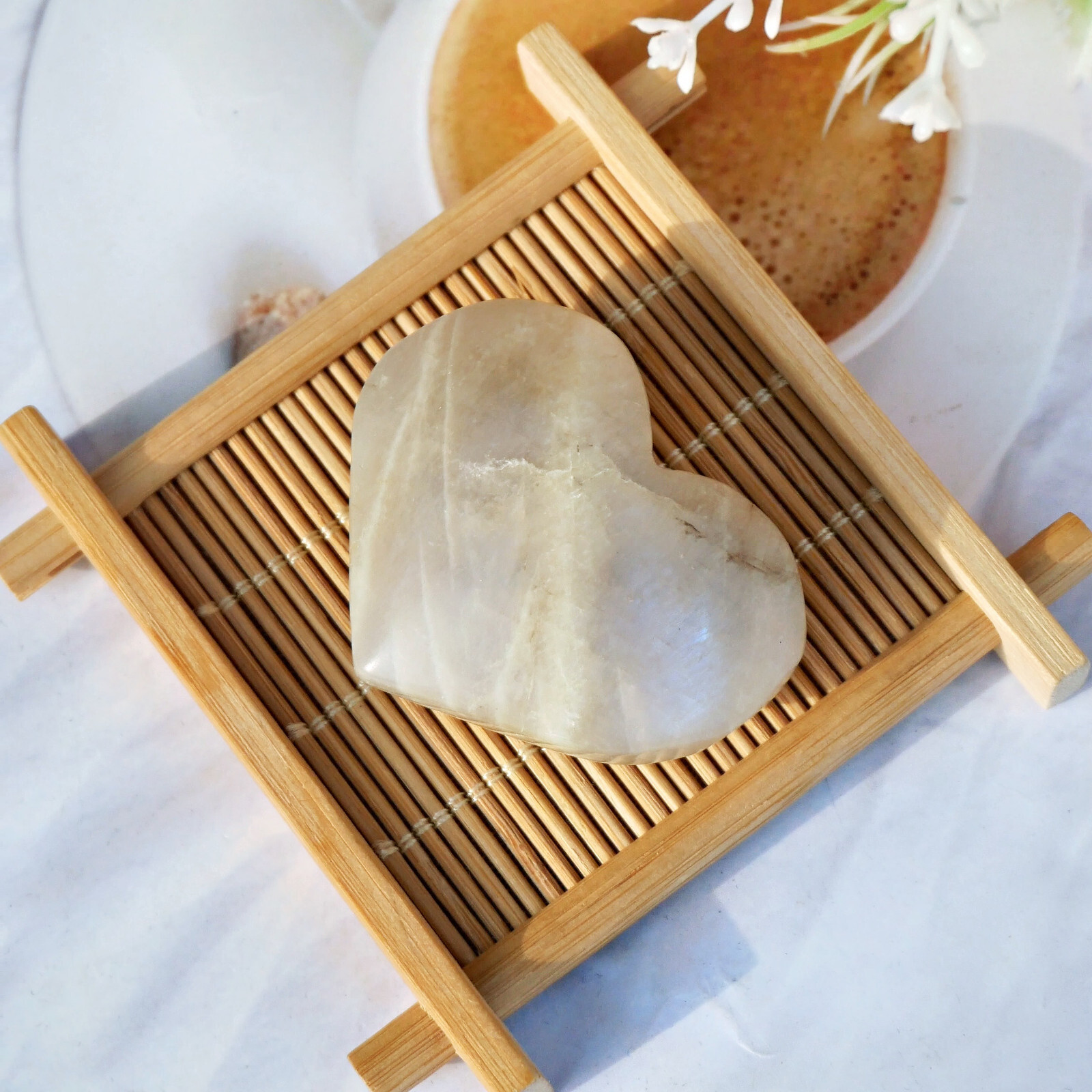 2″ TOP Natural Flash Moonstone Heart Crystal Healing Palmstone Mother’s Day Gift