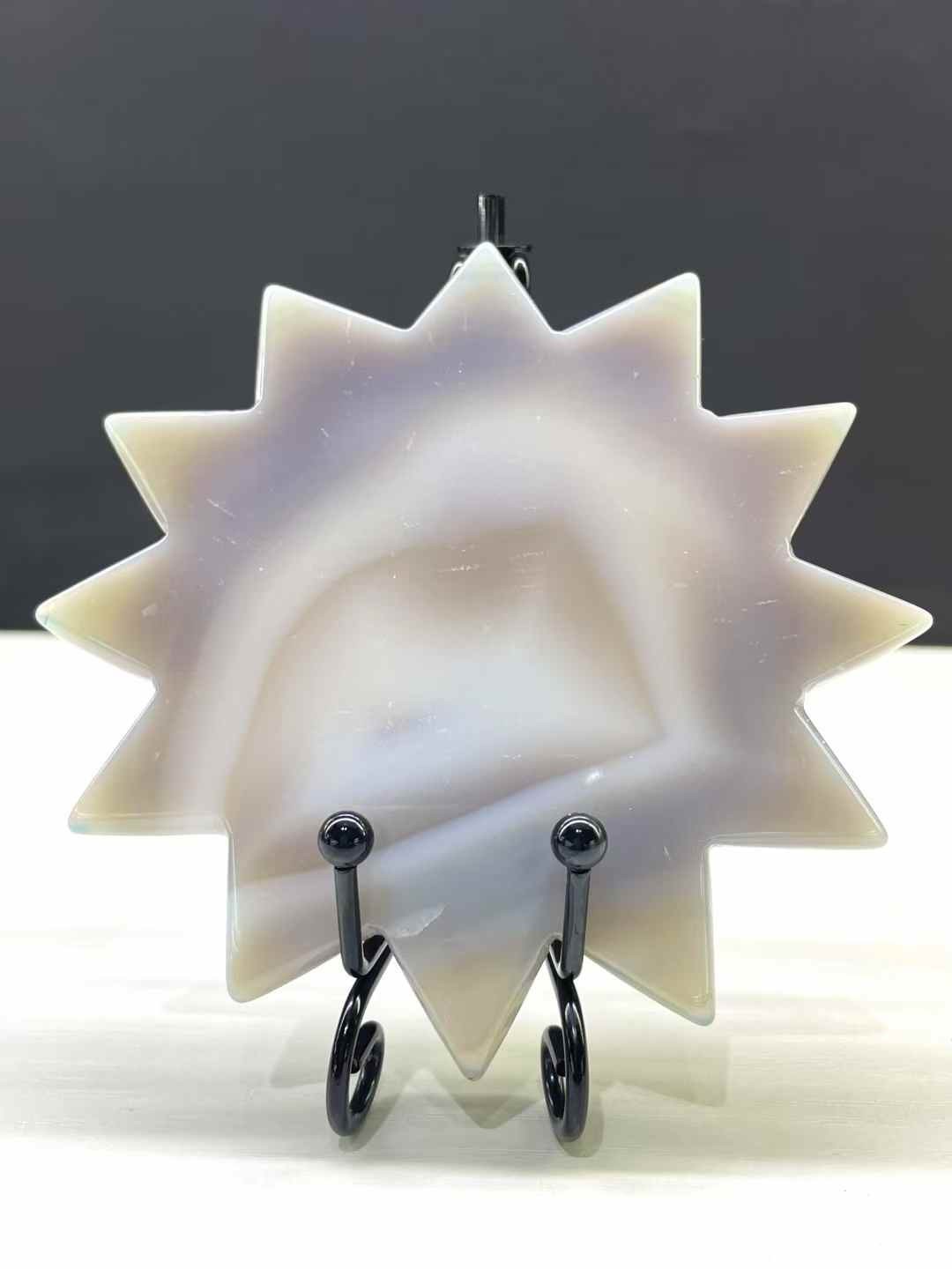 1pc Natural Geode Agate Quartz Carved Sun Crystal Skull Reiki Decor Gift+Stand