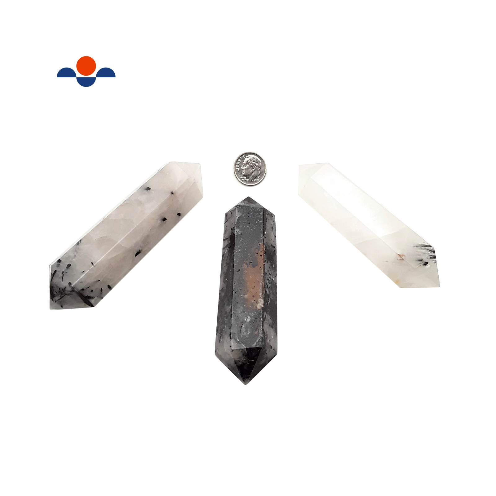 Black Tourmalinated Quartz Double Terminated Points Healing Crystal Wands 4″ in.