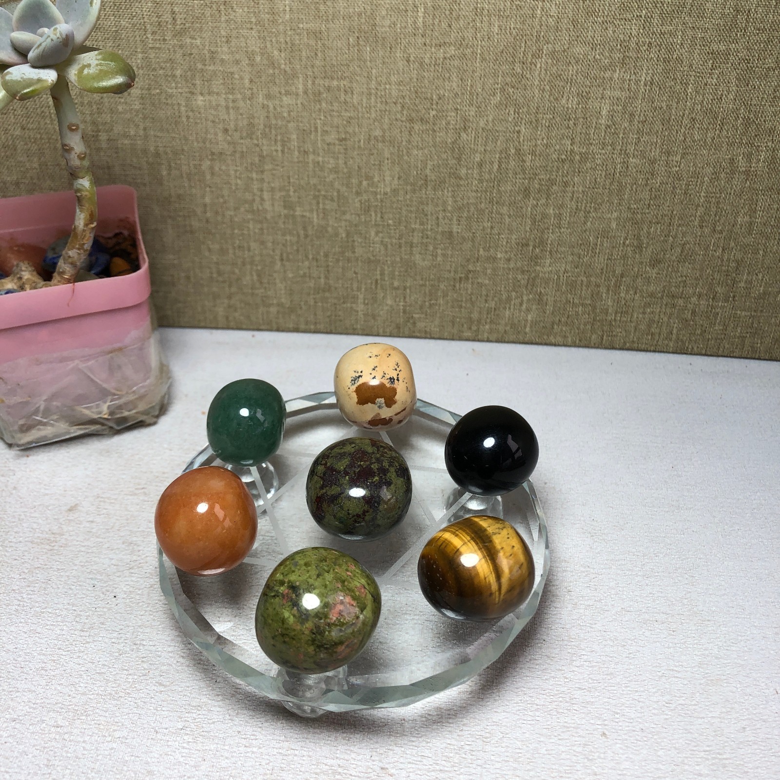 Natural seven different types of crystals Seven Star Array Specimen Base A3037