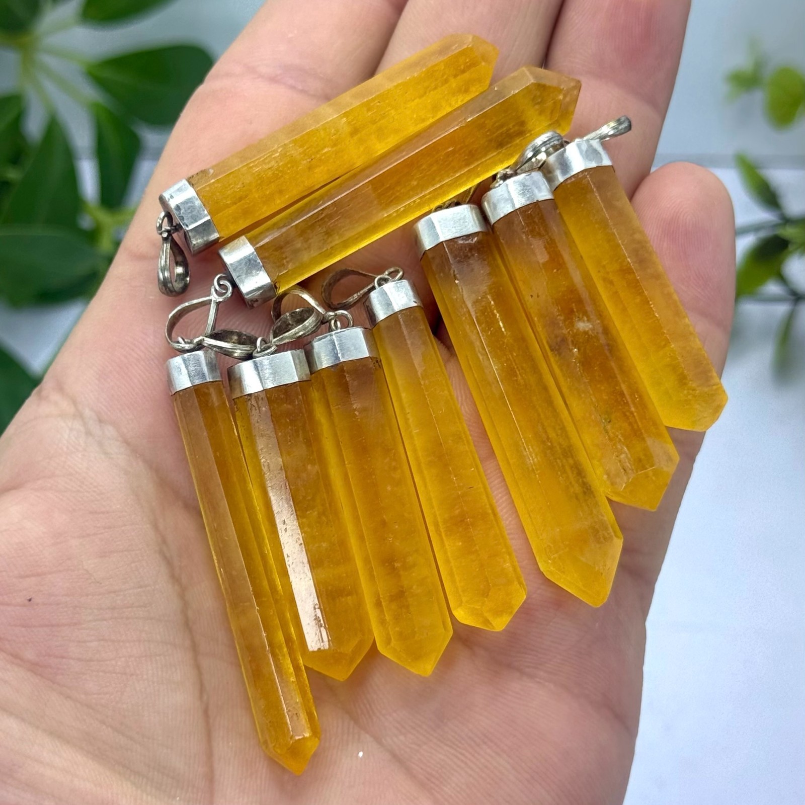 9 Pcs High Quality Polished Orange Calcite Crystal Pendants, Orange Calcite Pend