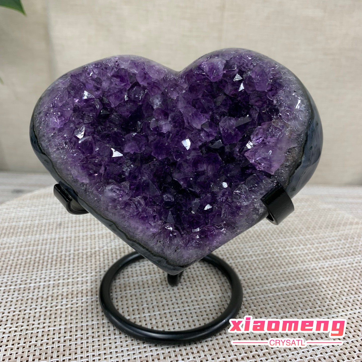 380G Natural Agate Amethyst Heart Crystal Pendant Healing Decor With Stand