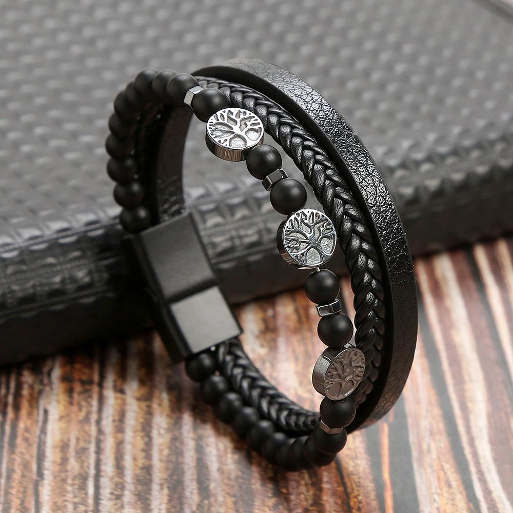 Men’s Classic Tiger Eye Beaded Leather Bracelet Multi Layer Elegant Jewelry Gift