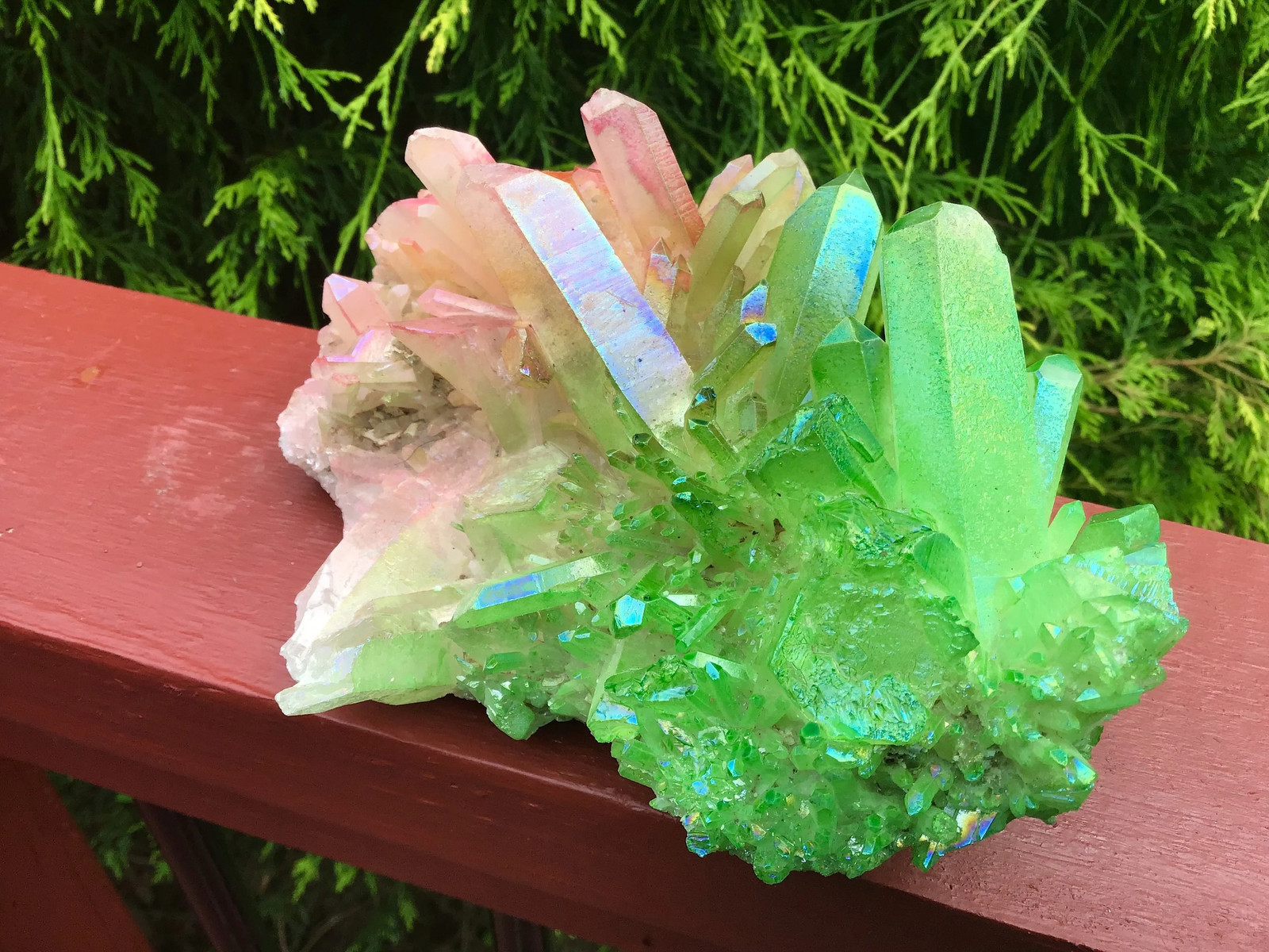 Pink & Green Aura Quartz Crystal Cluster ~ Large 2 Lb. 8 oz. ~ 8″ Long ~ Electr