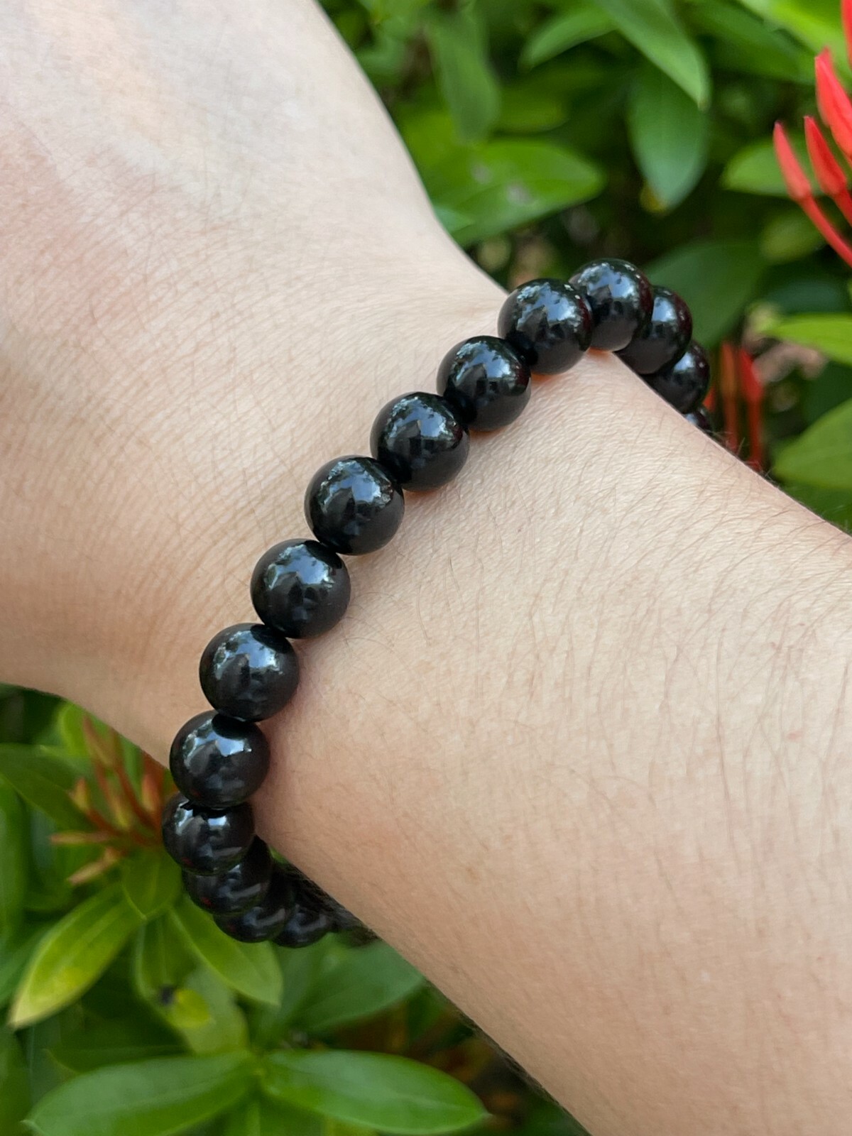 Grade A++ Jet Crystal Bead Bracelet 8mm, Genuine Jet Gemstone Bracelet