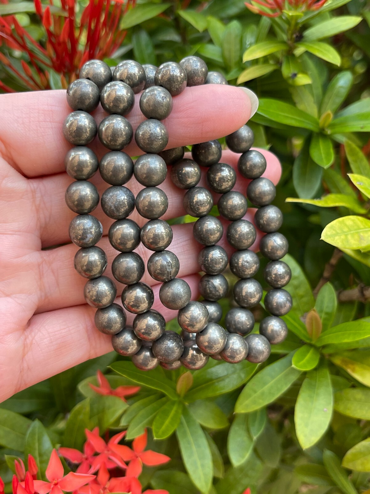 Grade A++ Pyrite Crystal Bead Bracelet 8mm, Genuine Pyrite Gemstone Bracelet