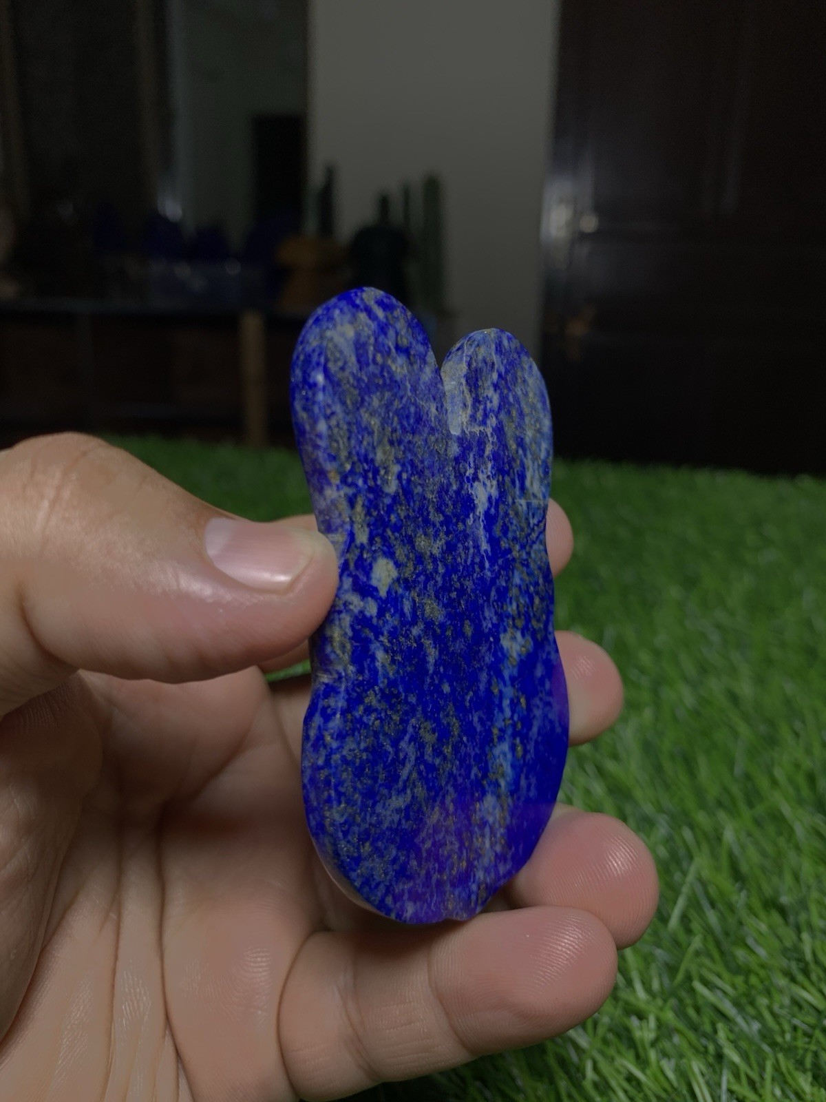 Natural Lapis Lazuli Bunny Carving Flat Pocket Stone Gemstone Rabbit 60g 74mm