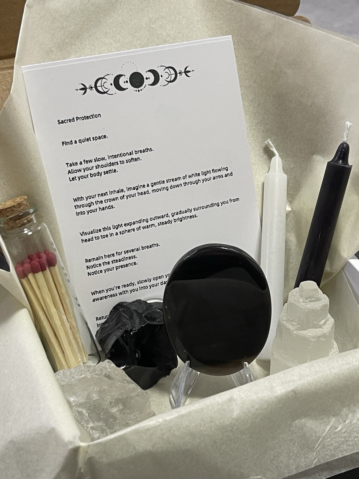 Protection Crystal Gift Box Set with Candles Ice Obsidian Quartz Selenite
