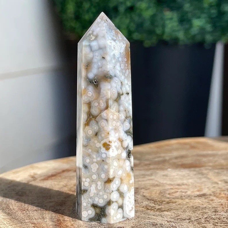 8th Vein Ocean Jasper Tower – Natural Blue & White Rare Bubble Jasper Point