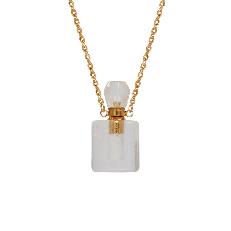 Natural Quartz Gemstone Perfume Bottles Pendant Chakra Healing Crystal Necklace