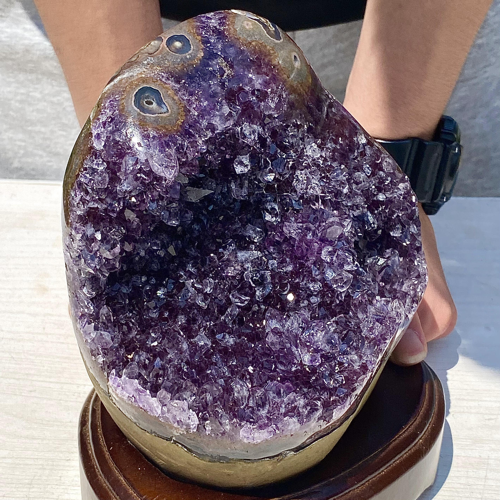 6LB Natural Uruguayan Amethyst Quartz Cave Geode Crystal Specimen Healing+base