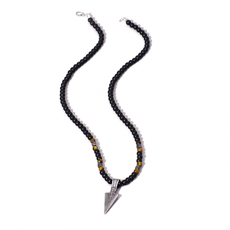 Men’s Fashion Jewelry Tiger Eye Stone Beaded Arrow Pendant Necklace Gift