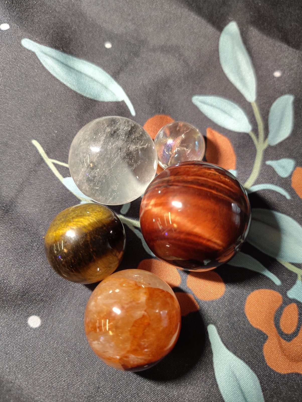 Crystal Sphere Collection Clear Quartz, Tiger Eye, Red Tiger Eye and Fire Quartz