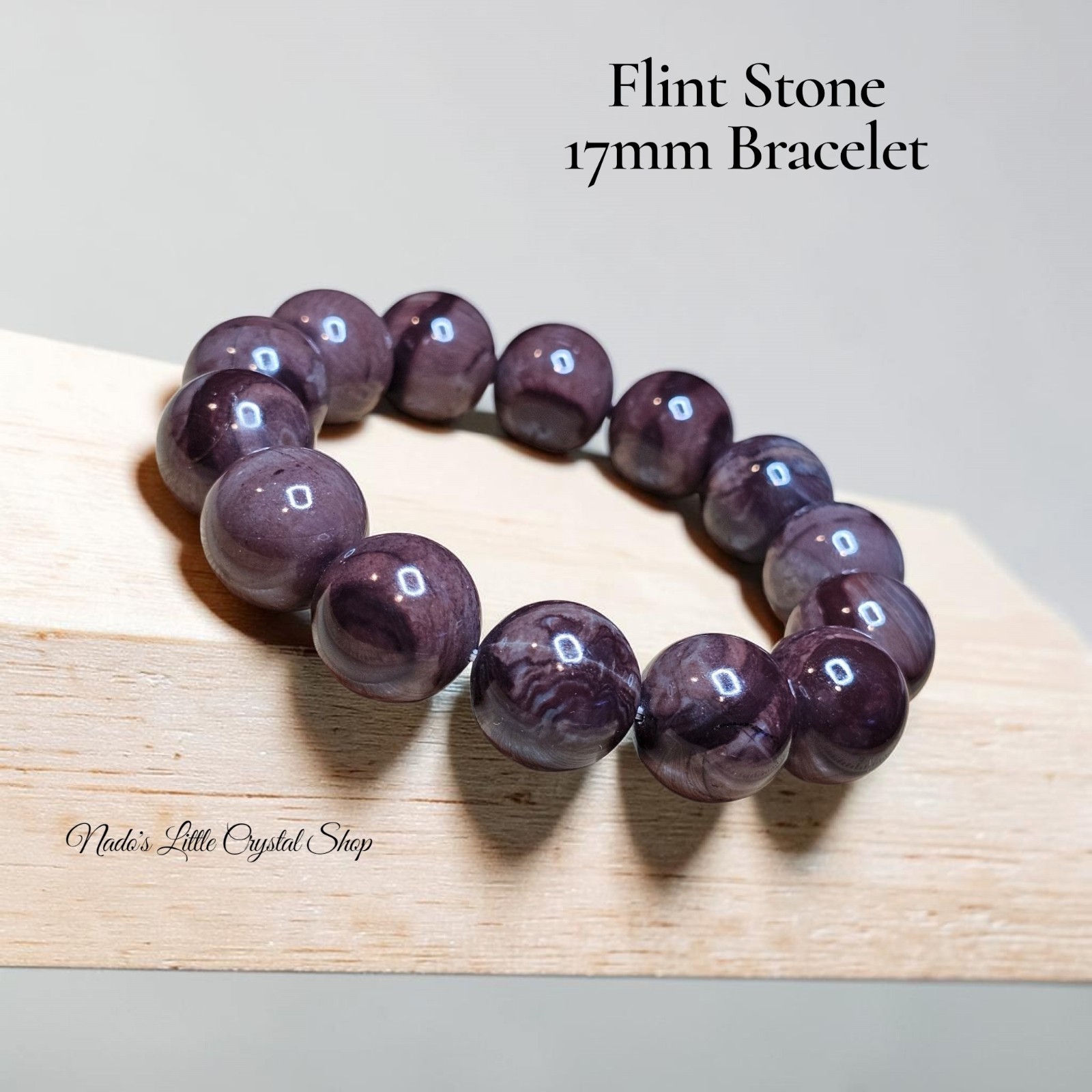 Natural Flint Stone 17mm Bracelet Round Beads 9 Inches Wrist Size
