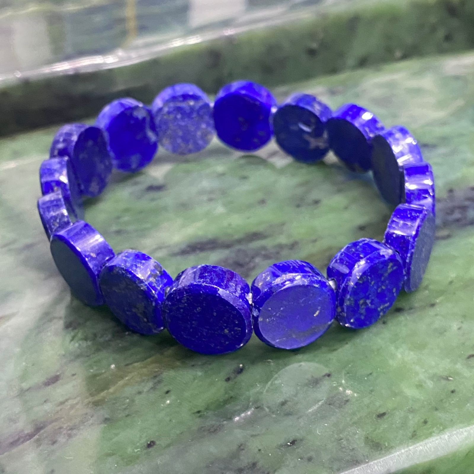 Natural Lapis Lazuli Bracelet AAA Quality Deep Blue Coin Disc Beads Stretch Elas