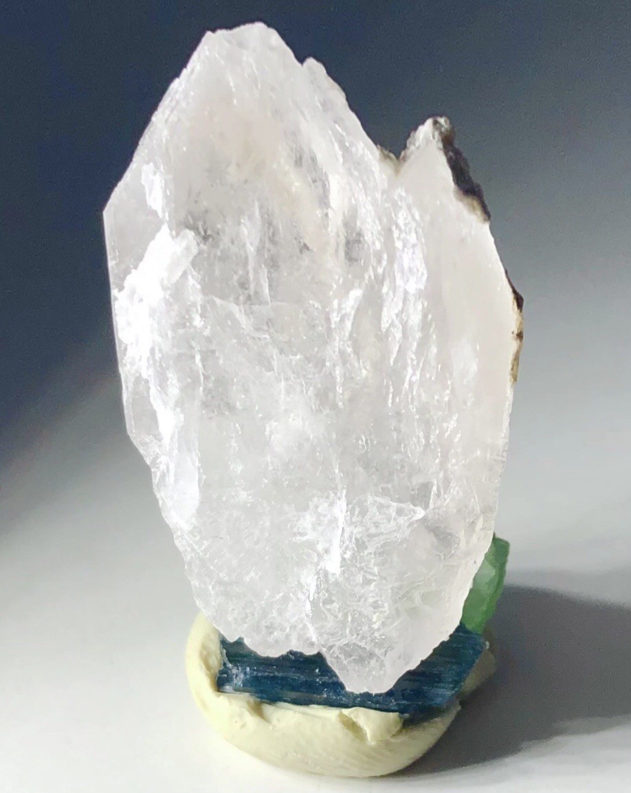 Neon Blue Green Tourmaline On Quartz Crystal Raw Rough Specimen Cluster Matrix