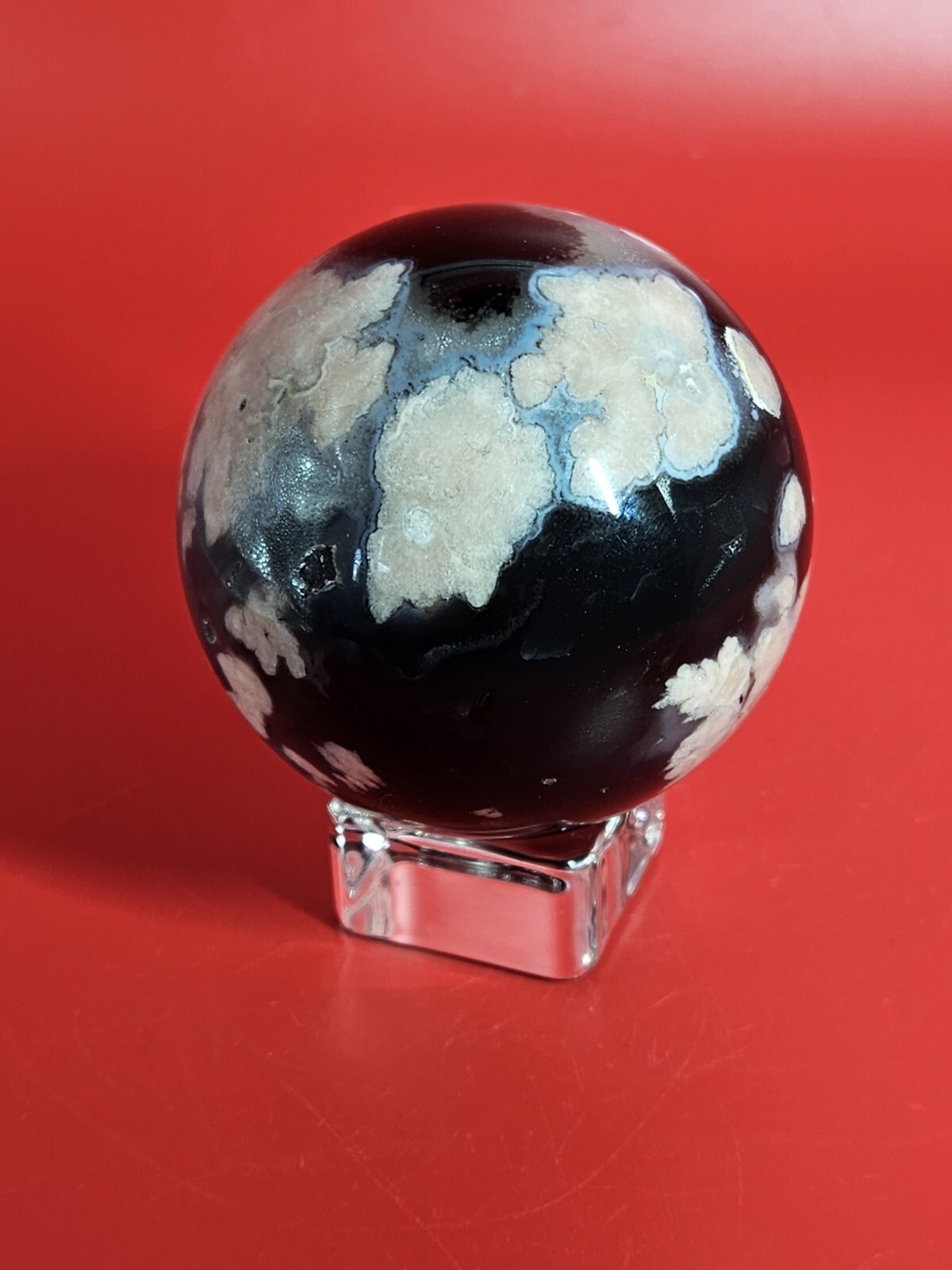 Druzy Black Flower Agate Sphere Quartz Crystal Gemstone Healing Natural 290G