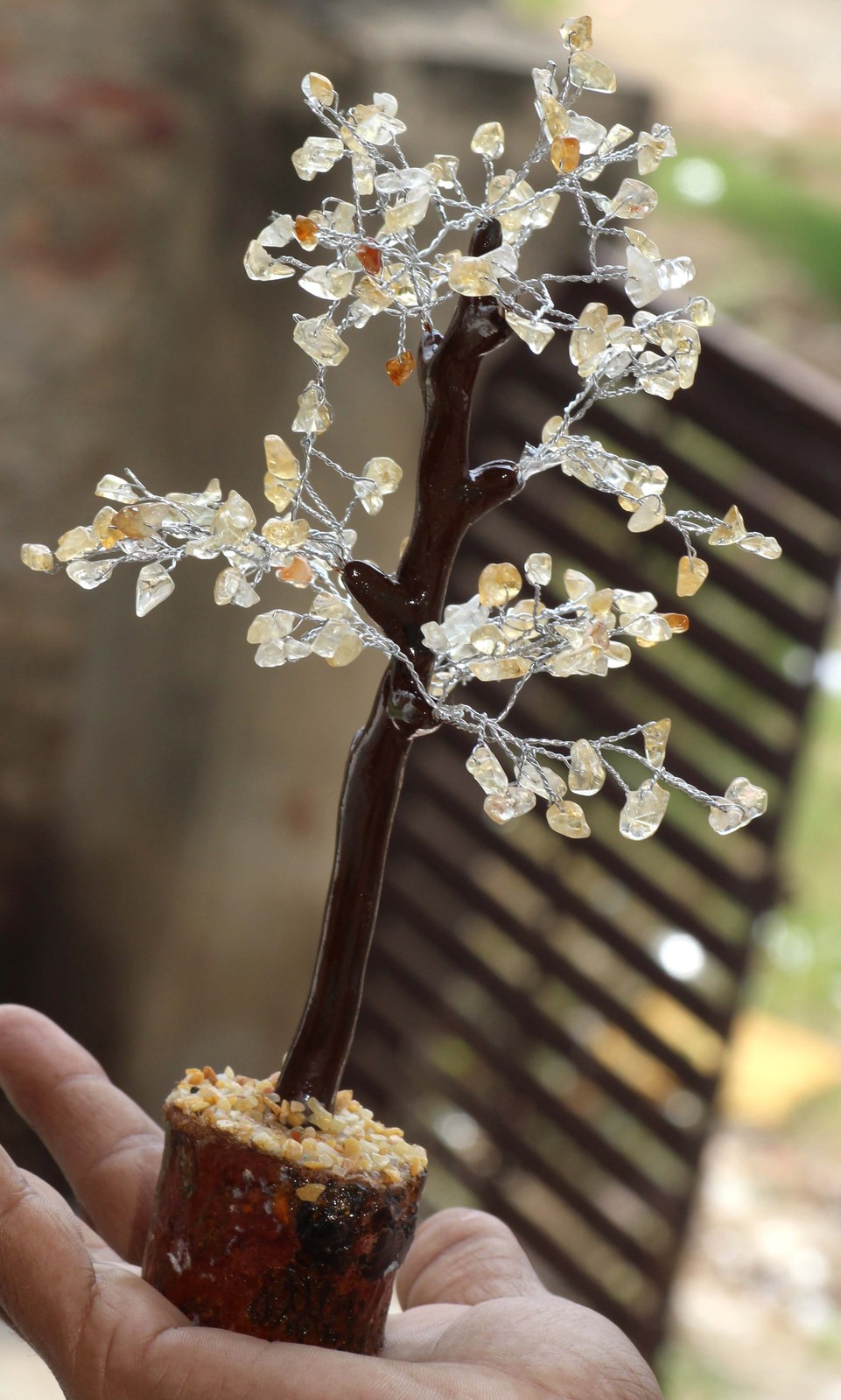 Lemon Crystals 150+ Gemstones SIlver Branches Tree Decor 8-9.5″ JW