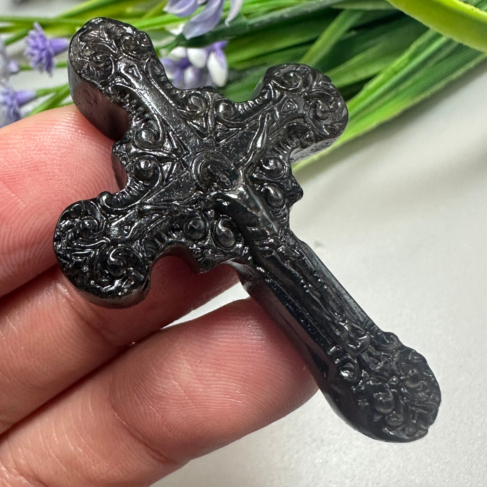 Natural Silver Obsidian Christianity Cross Quartz Jesus Crystal Reiki Healing 1P