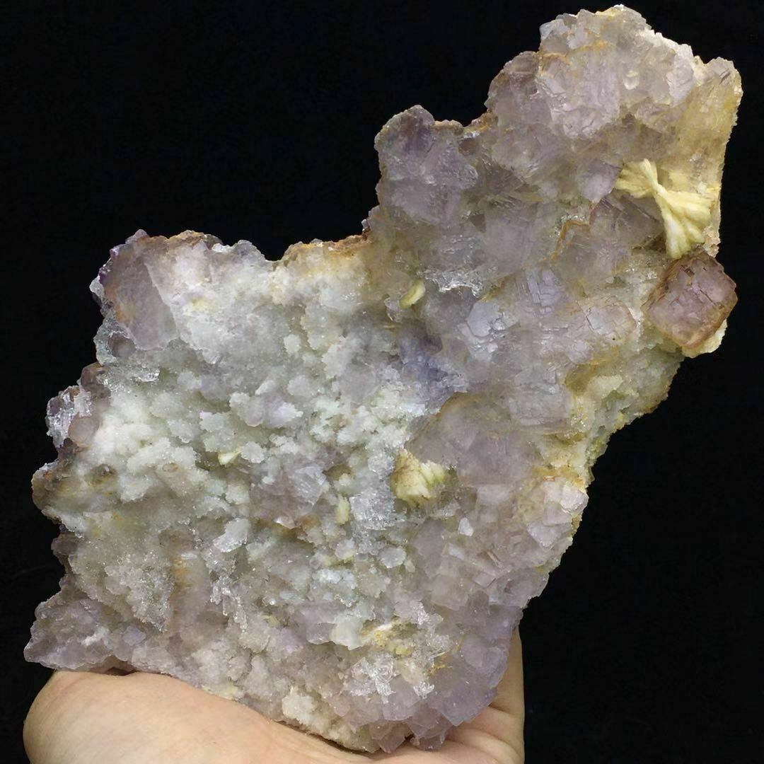 344g Translucent Purple Edge Cubic Ladder Fluorite Crystal & Feather Calcite