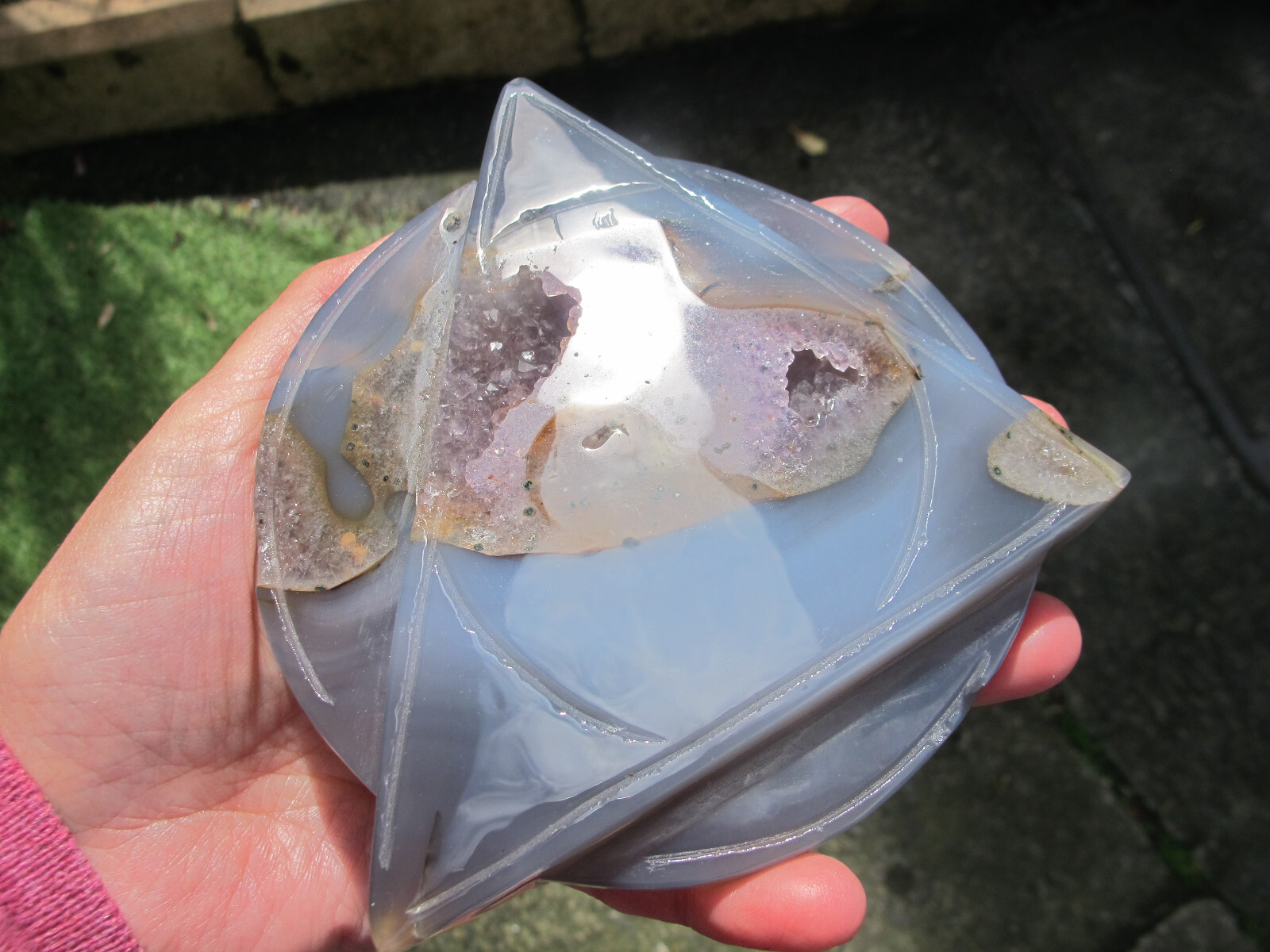 Agate Amethyst Druzy Triangle Circle & stand Crystal Healing Natural Polished
