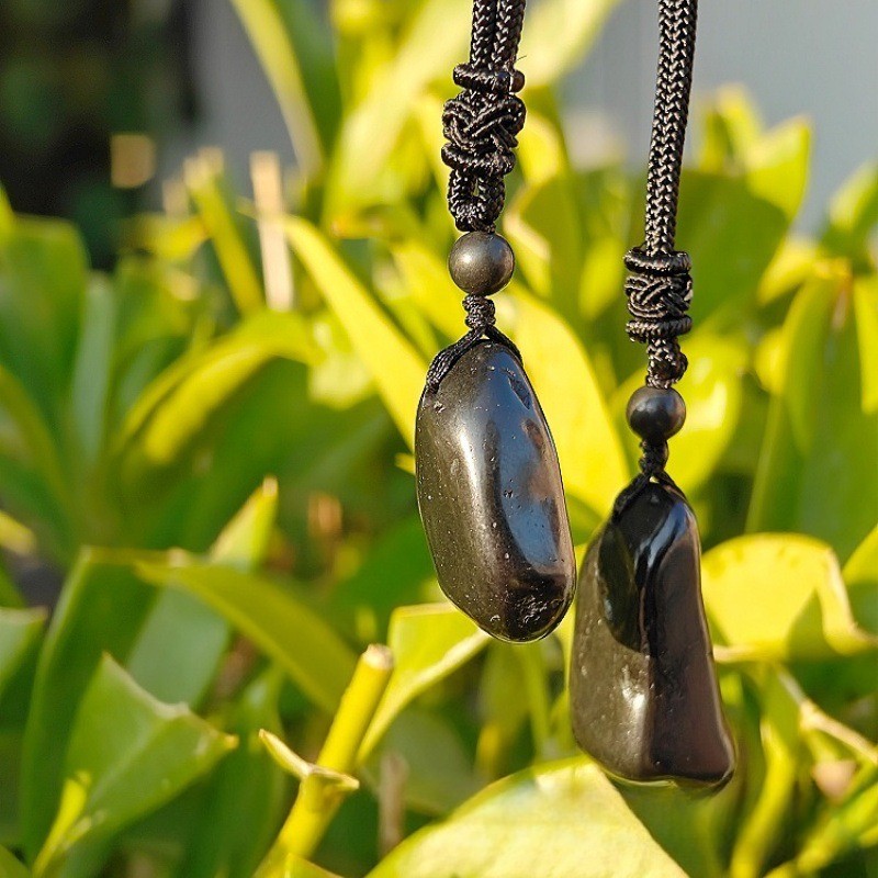 Shungite black original stone retro style random shaped energy stone pendant