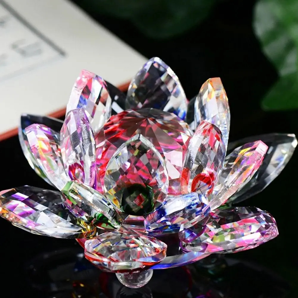 Feng Shui Quartz Crystal Lotus Flower Crafts Glass Paperweight Home Decor Party