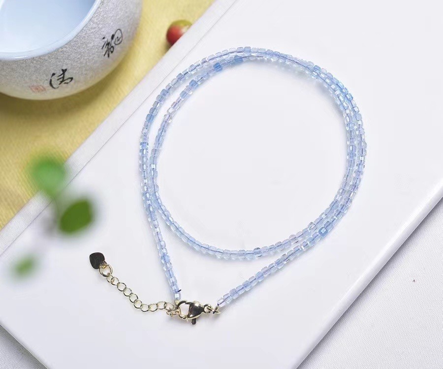 2.5mm Natural Aquamarine Crystal Choker Healing Dainty Women’s Necklace