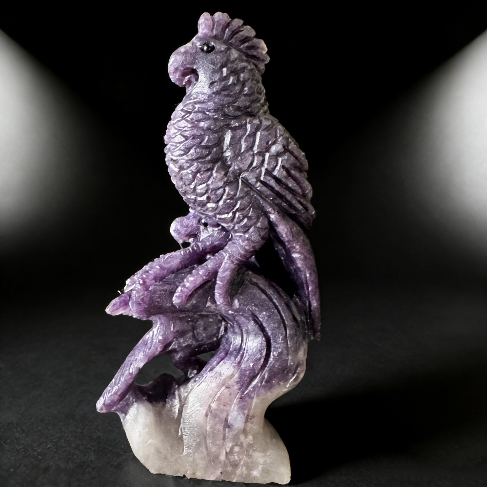 6.3IN Hand Carved Natural Lilac Stone Parrot Sculpture, Crystal Bird Figurine