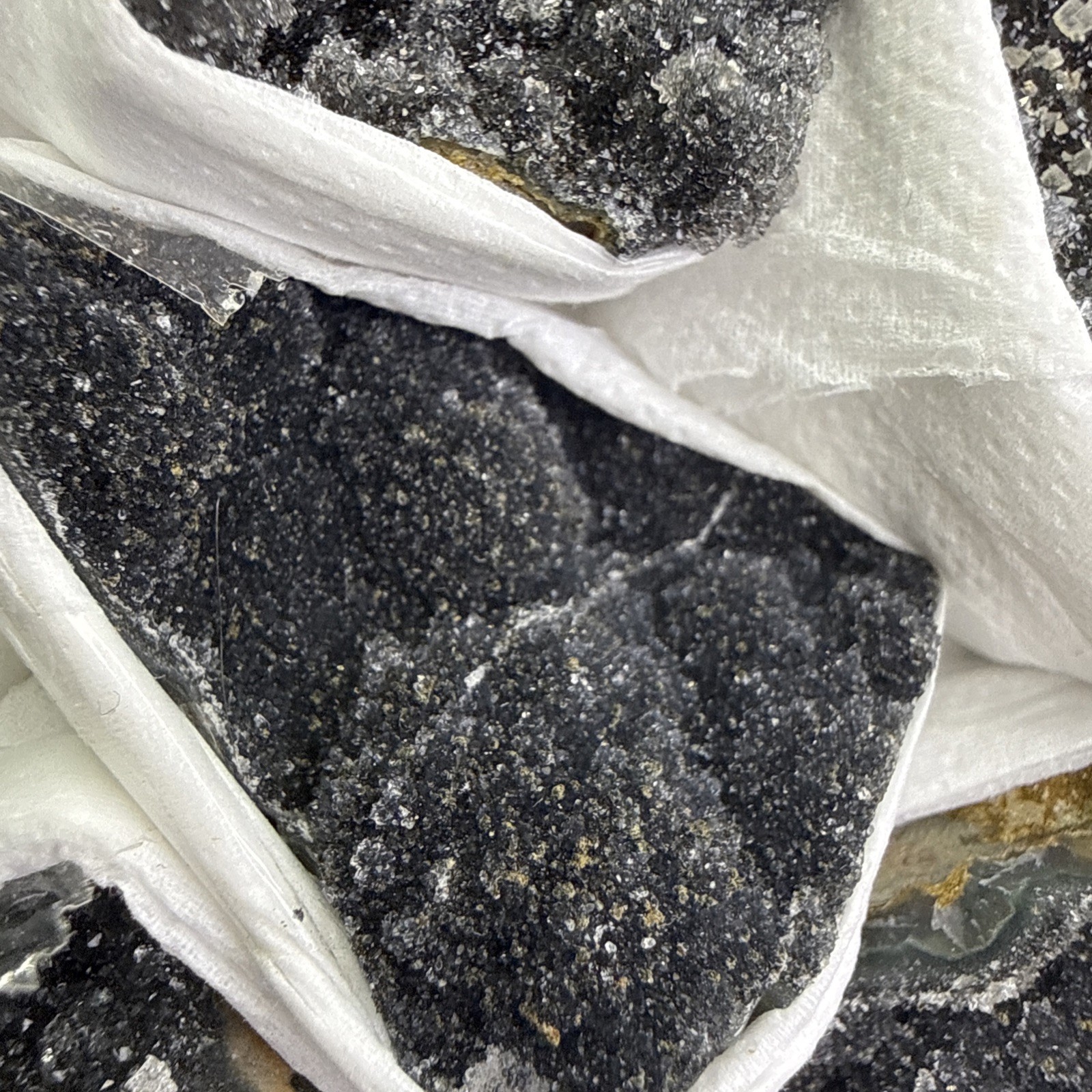 Natural Black Amethyst Zeolite With Calcite Flat! Whole Box! Crystals! Specimen!