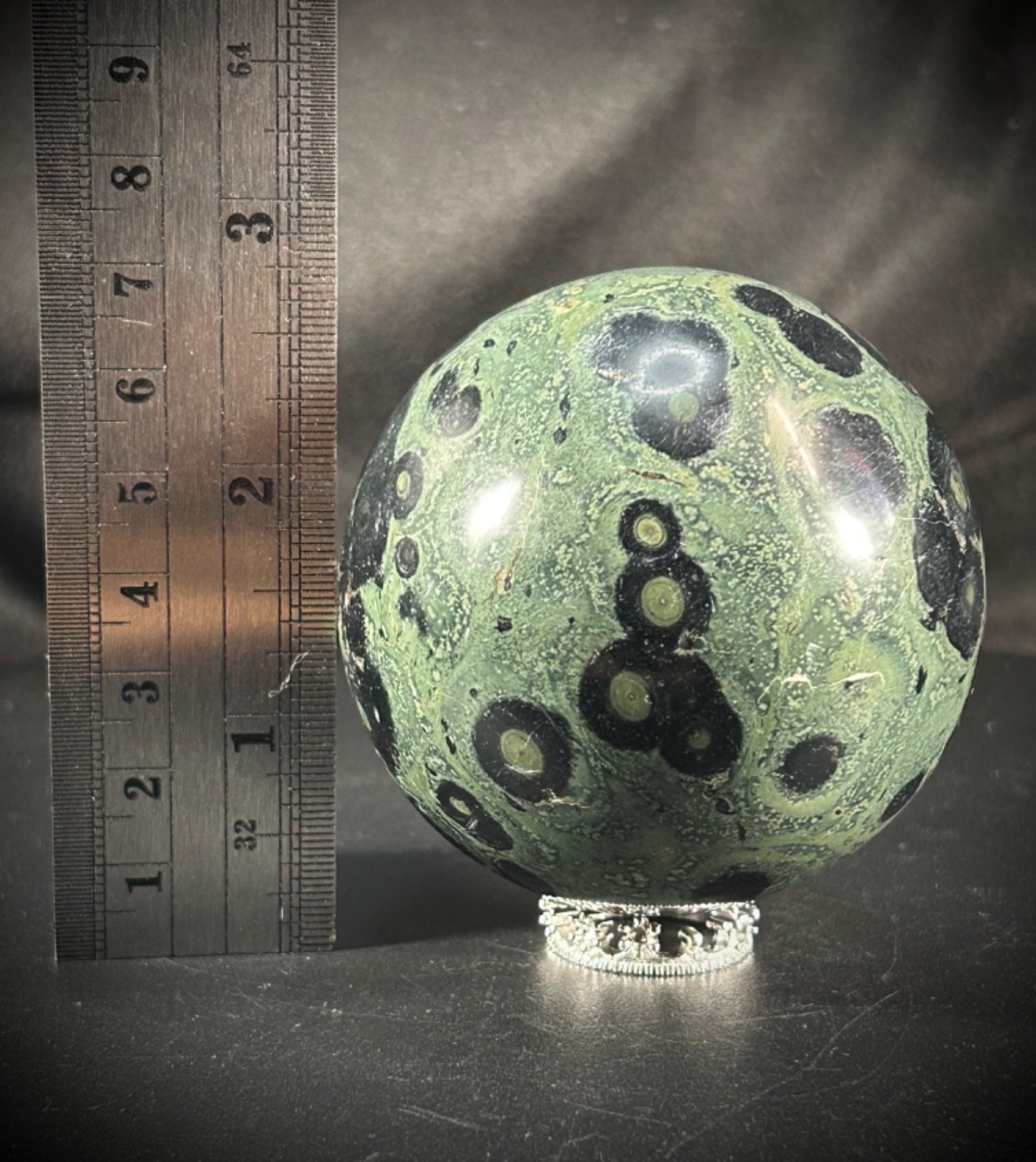 2.6″ Kambaba Jasper Sphere With Metal Stand 14 oz (396 grams)