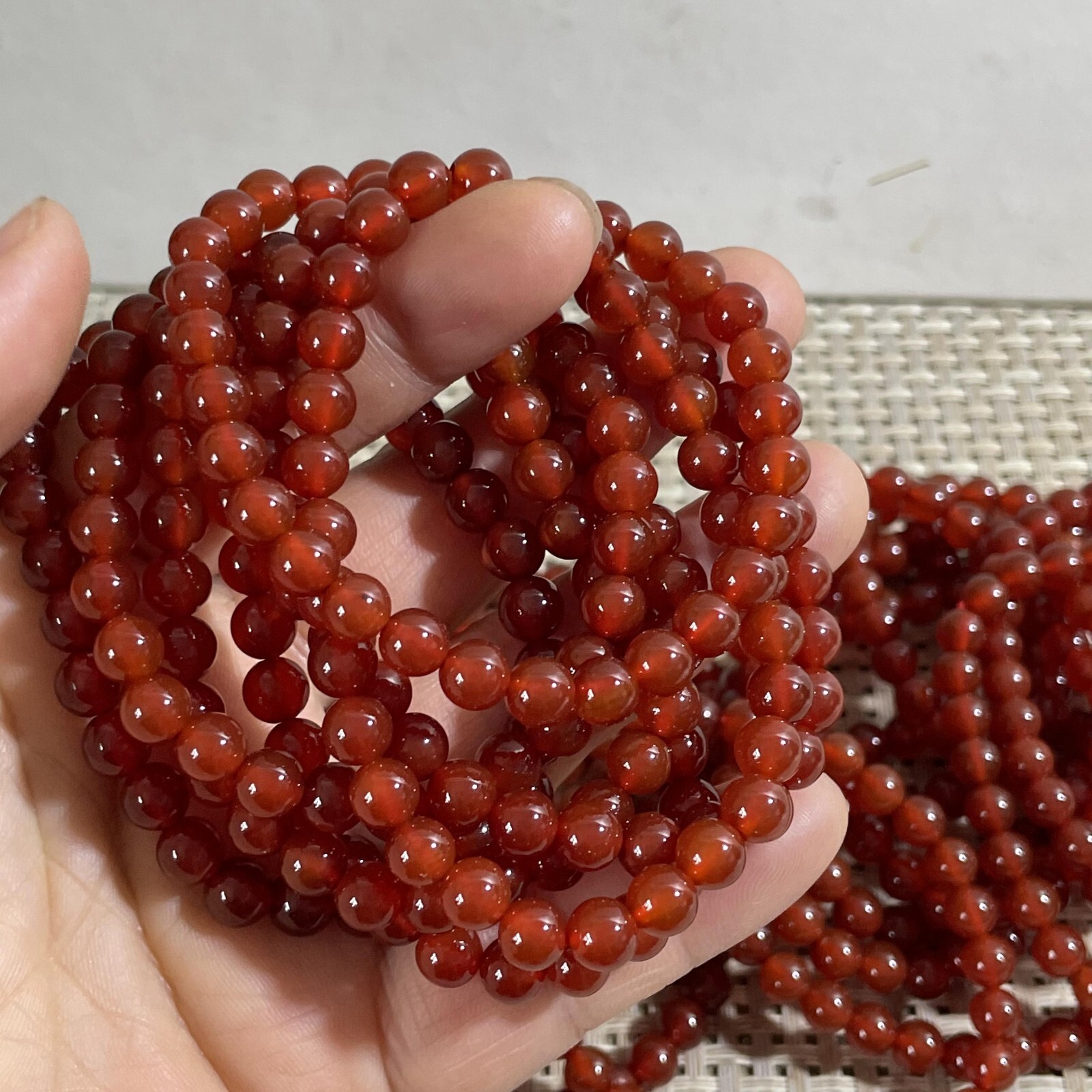 Wholesale 5 Pcs red agate stone 6mm Quartz Crystal Stretch Bracelet