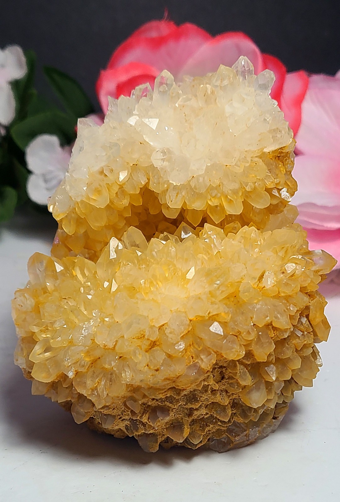 3.7″ 361g Pretty A+ Golden Healer Flower Quartz Crystal Stone Cluster Specimen