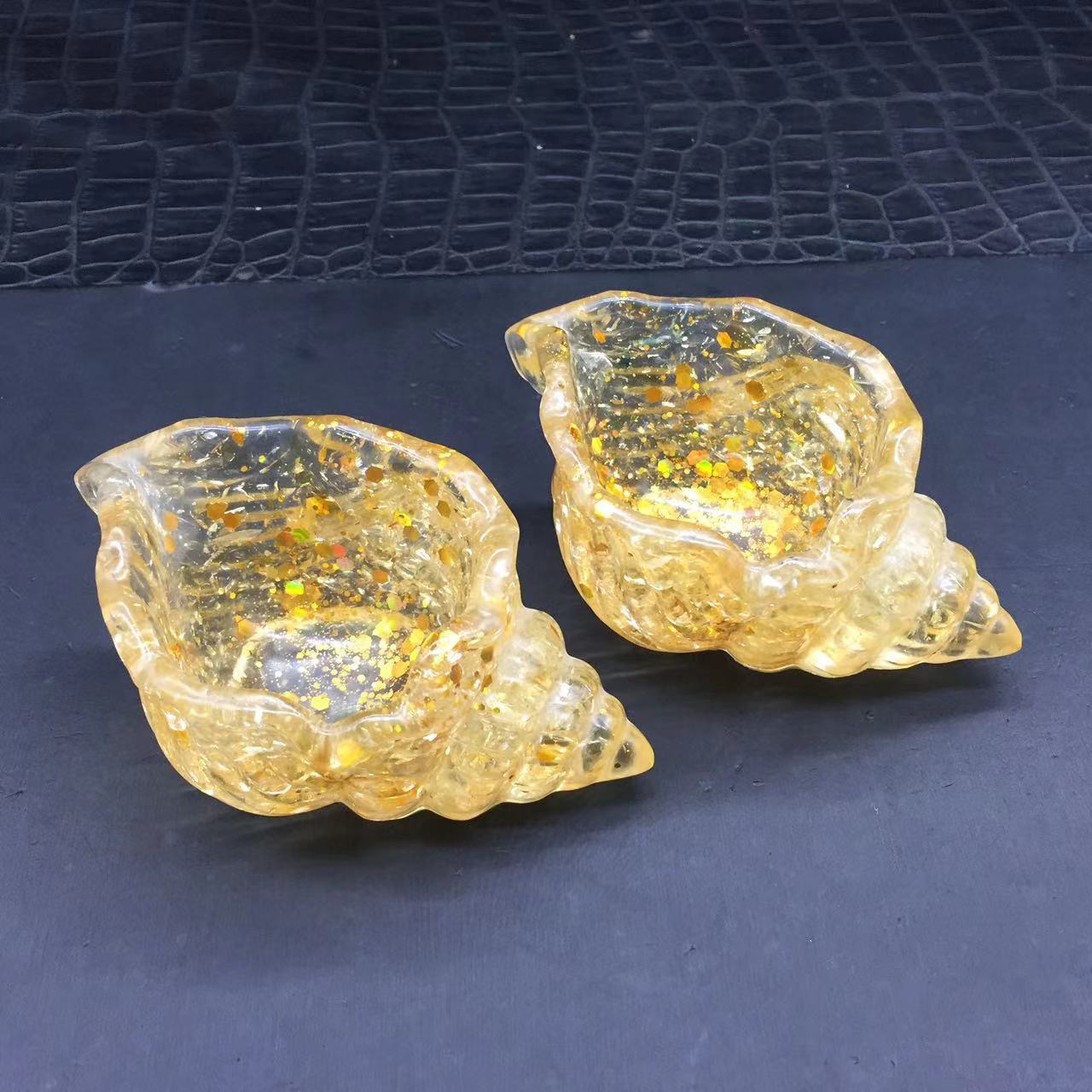 Natural Citrine Quartz Crystal Resin Conch Bowl Healing Decoration Reiki 1Pc