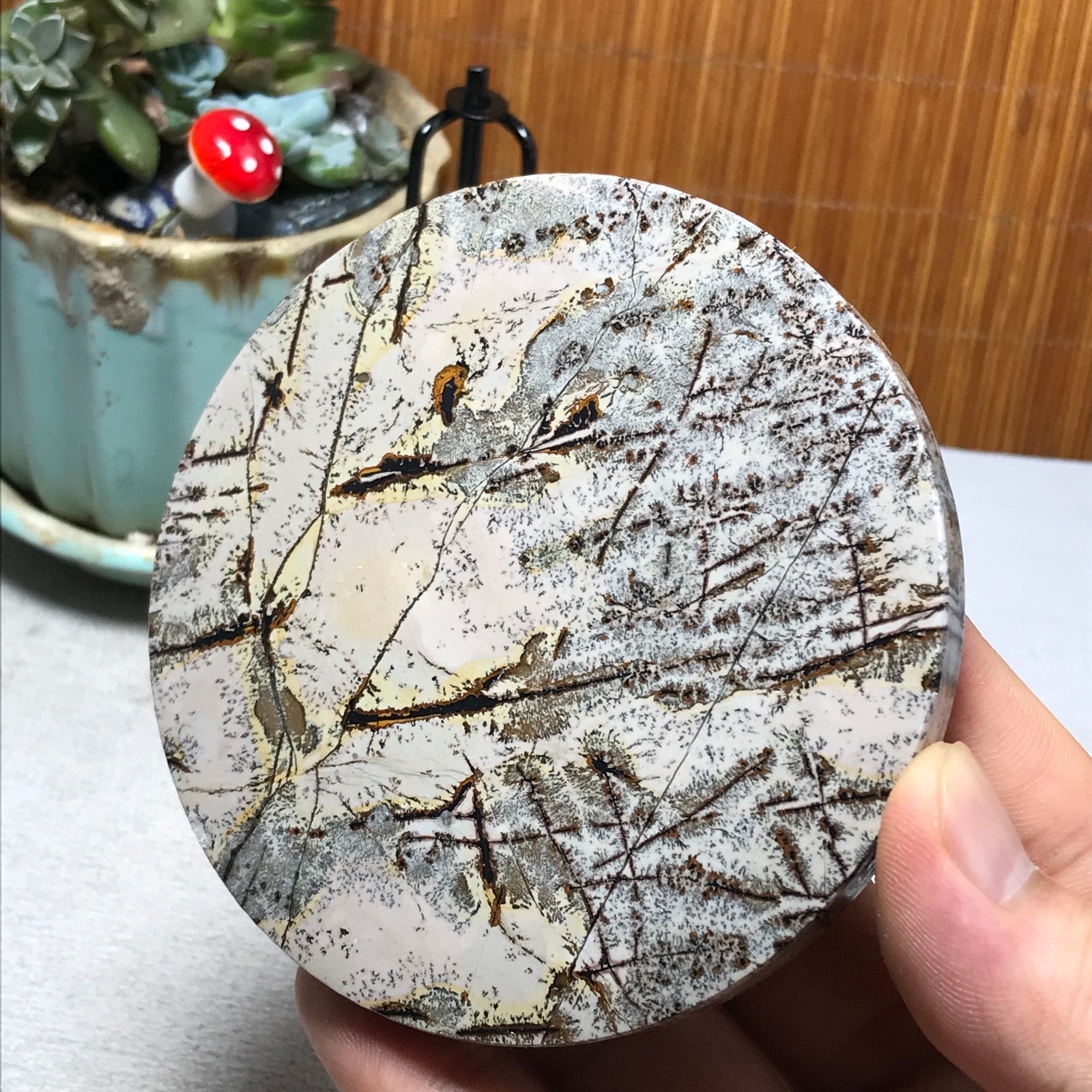 93mm Natural Chinese painting stone crystal ornaments for home decoration A6485