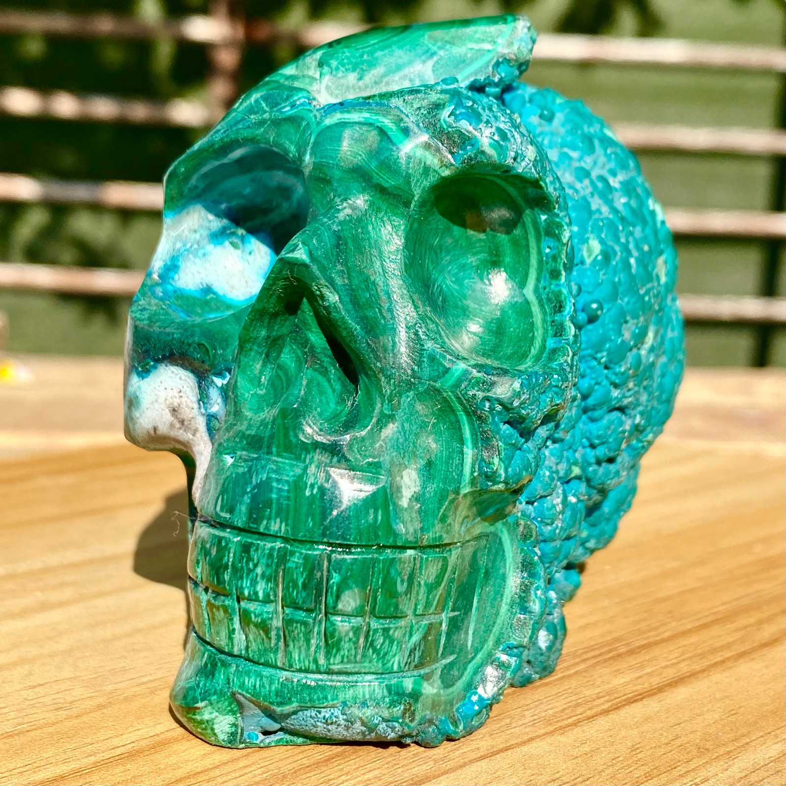 2.13LB Malachite Crystal Skull, Hand Carved Gemstone Fine Art Sculpture