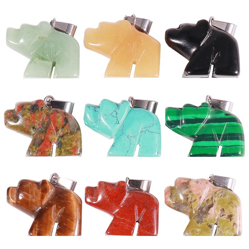 Fashion Mixed Natural Stone Crystal Animal Bear Pendant 12pcs for Jewelry Making