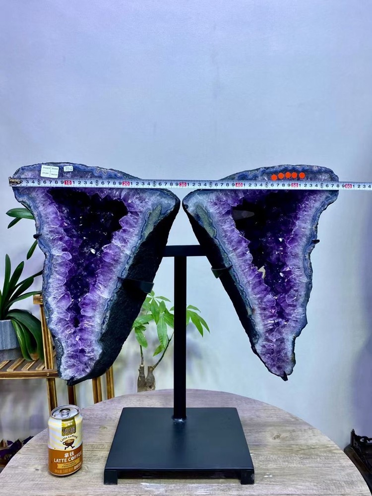 78LB Natural Amethyst Butterfly Geode Quartz Crystal Amethyst Cave + Stand