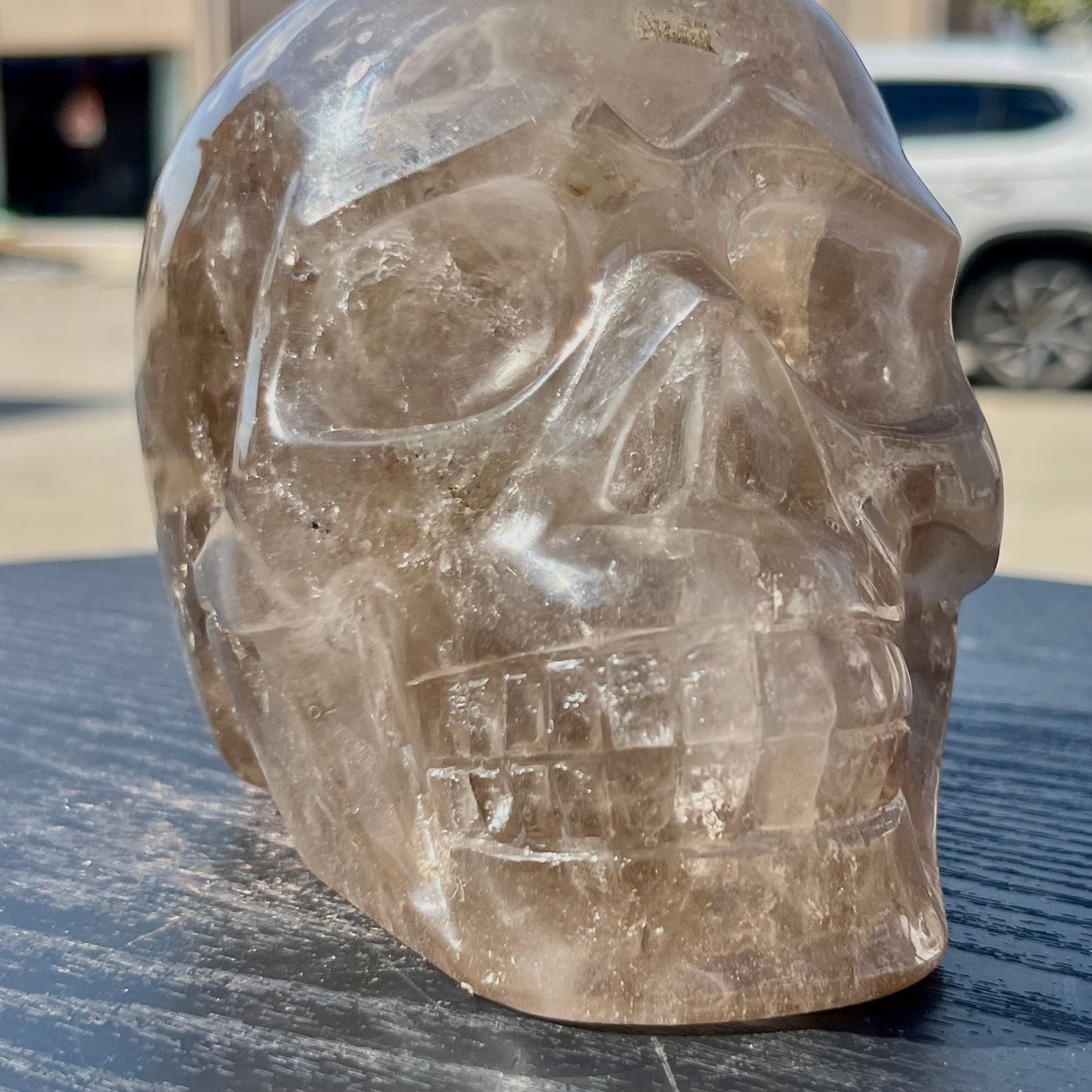 Real Smoky Quartz Stone Carved Human Skull Model Mineral Specimen Display 4 lb