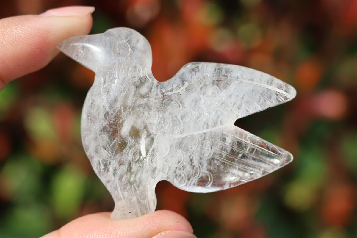 2.3” Natural Clear quartz Hummingbird Hand Carved Reiki Crystal Skull gift 1pc